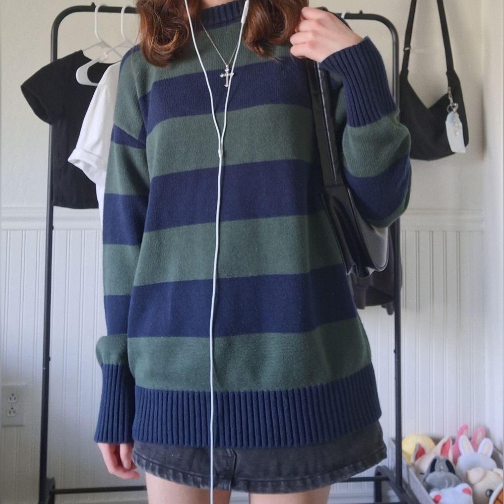 Green and navy striped sweater ₊˚⊹౨ৎ ₊˚⊹